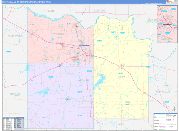 Wichita Falls, TX Metro Area Zip Code Map